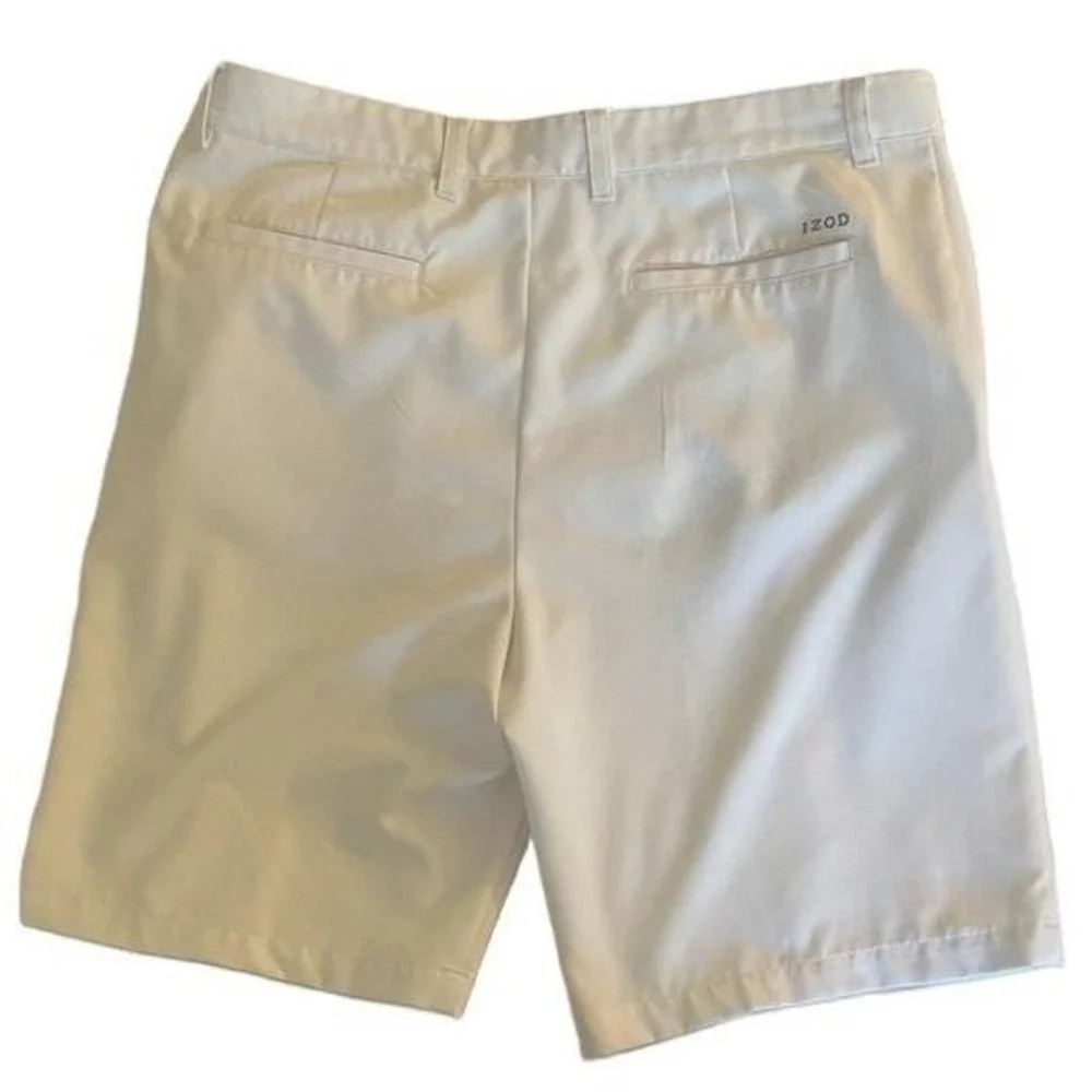 IZOD‎ Golf Mens White Flat Front Performance Shorts Size 36 Solid Polyester